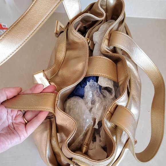 Rare Michael Kors Gold Leather Shoulder Bag Purse - Picture 12 of 13